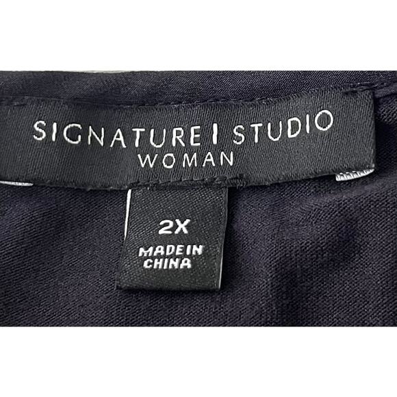 SIGNATURE STUDIO LONG SLV V-NECK TUNIC BLOUSE, WOMENS, 2X, BLACK & MULTICOLOR - Picture 9 of 11